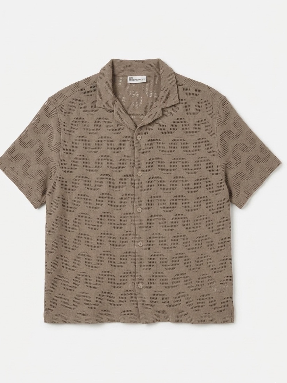No Boundaries Taupe Open-Weave Short Sleeve Button-Down Shirt